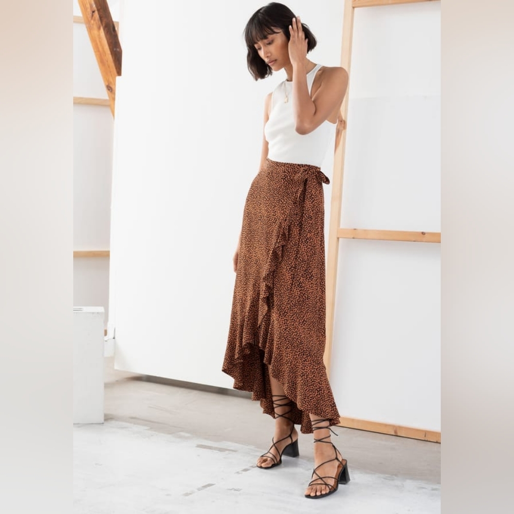 & Other Stories Ruffle Wrap Maxi Skirt in Leopard